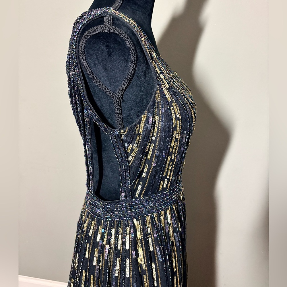 Mac Duggal Black and Gold One-Shoulder High-Low Evening Gown - Picture 12 of 16